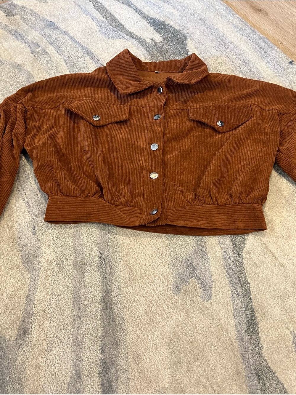 Cropped Corduroy Button-Front Jacket - Brown